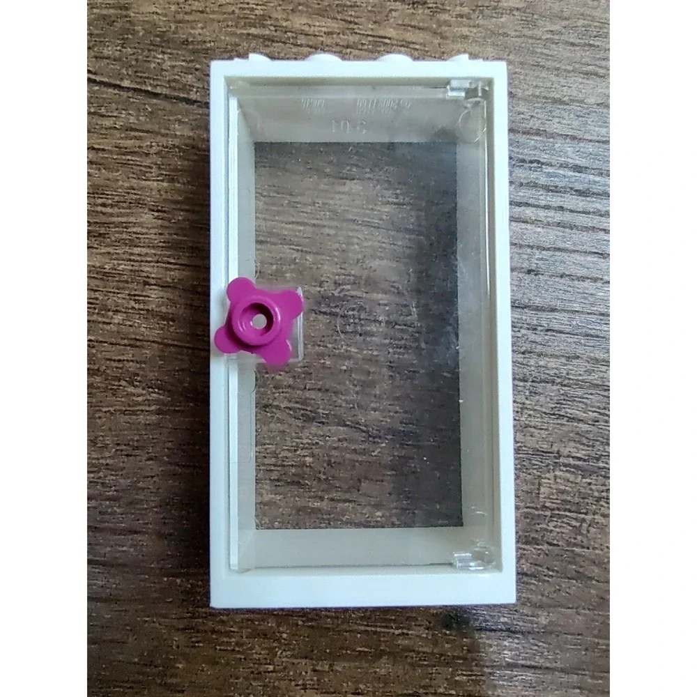 LEGO White Door Frame 1 x 4 x 6 Transparent Clear Door Pink Flower Door Knob